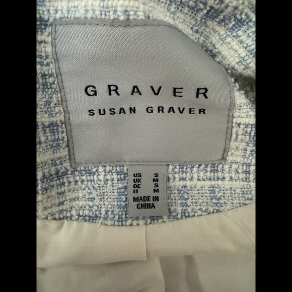 GRAVER Susan Graver Knit Tweed Short Sleeve Blazer Wind Blue Small Career - Picture 11 of 14